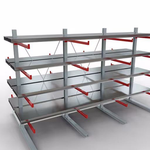 K 6000 compleet legbord, dubbelzijdig, 3000 x 4500 x 2x 1250 mm, RAL 7001 / RAL 3000, 5 opslagniveaus van Schulte Lagertechnik uit het assortiment draagarmstellingen
