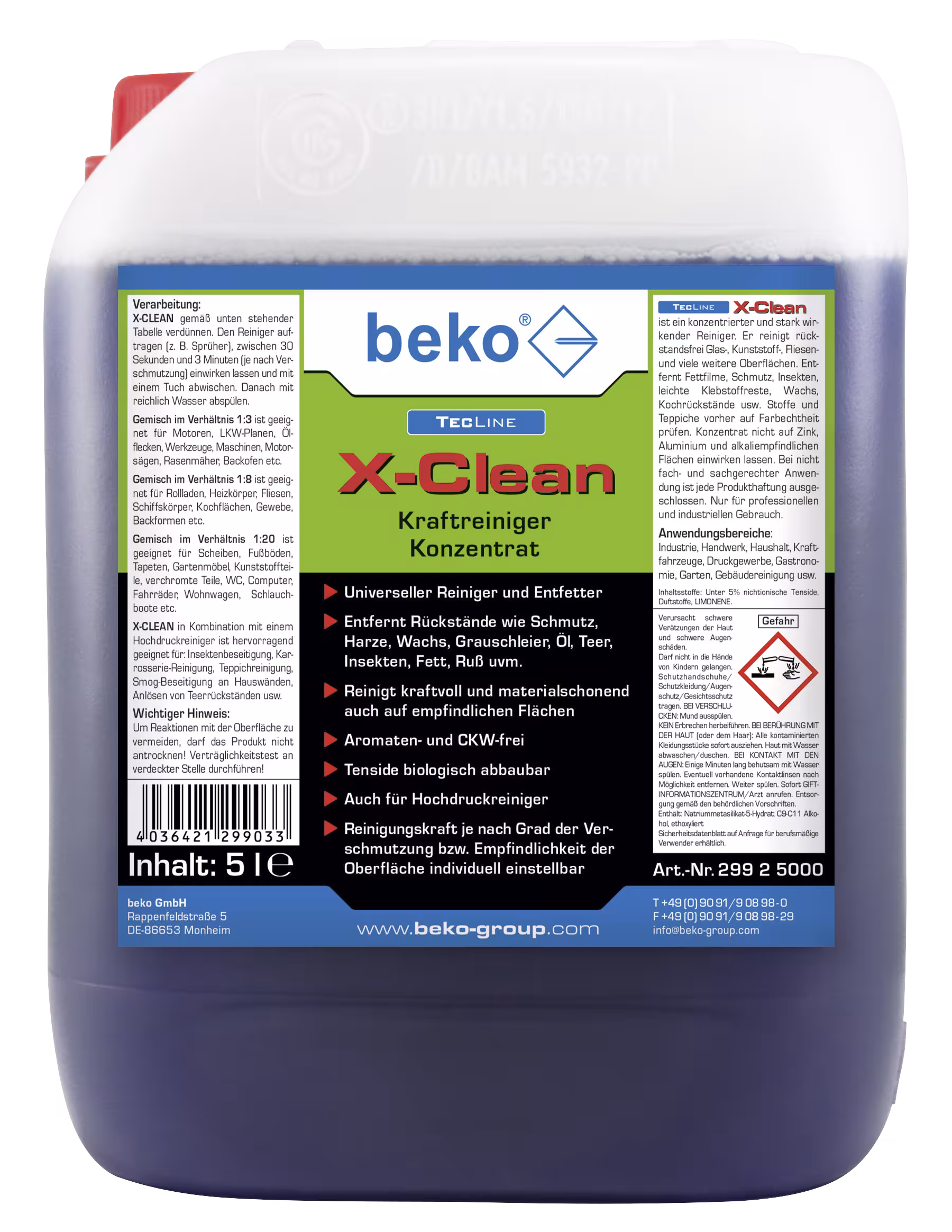 TecLine X-Clean krachtreinigerconcentraat 5 l jerrycan van Beko TecLine X-Clean krachtreinigerconcentraat 5 l jerrycan uit de categorie universele reiniger met art.nr. 299 2 5000