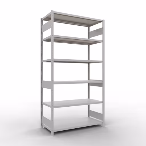 Basisplank, legbord, insteeksysteem MULTIplus250, 2500 x 1300 x 600 mm, 6 legborden, lengtestangen, RAL 7035 lichtgrijs van Schulte Lagertechnik uit het assortiment insteeksysteem