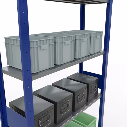 Basisplank, legplank, insteeksysteem MULTIplus150, 3000 x 1000 x 300 mm (HxBxD), 7 legborden, lengtestangen, RAL 5010 gentiaanblauw/verzinkt uit de categorie basisplanken met de GTIN 4004514279651 Basisplank, legbord, insteeksysteem MULTIplus150, 3000 x 1000 x 300 mm, 7 legborden, lengtestangen, RAL 5010 gentiaanblauw/verzinkt van Schulte Lagertechnik uit het assortiment insteeksysteem