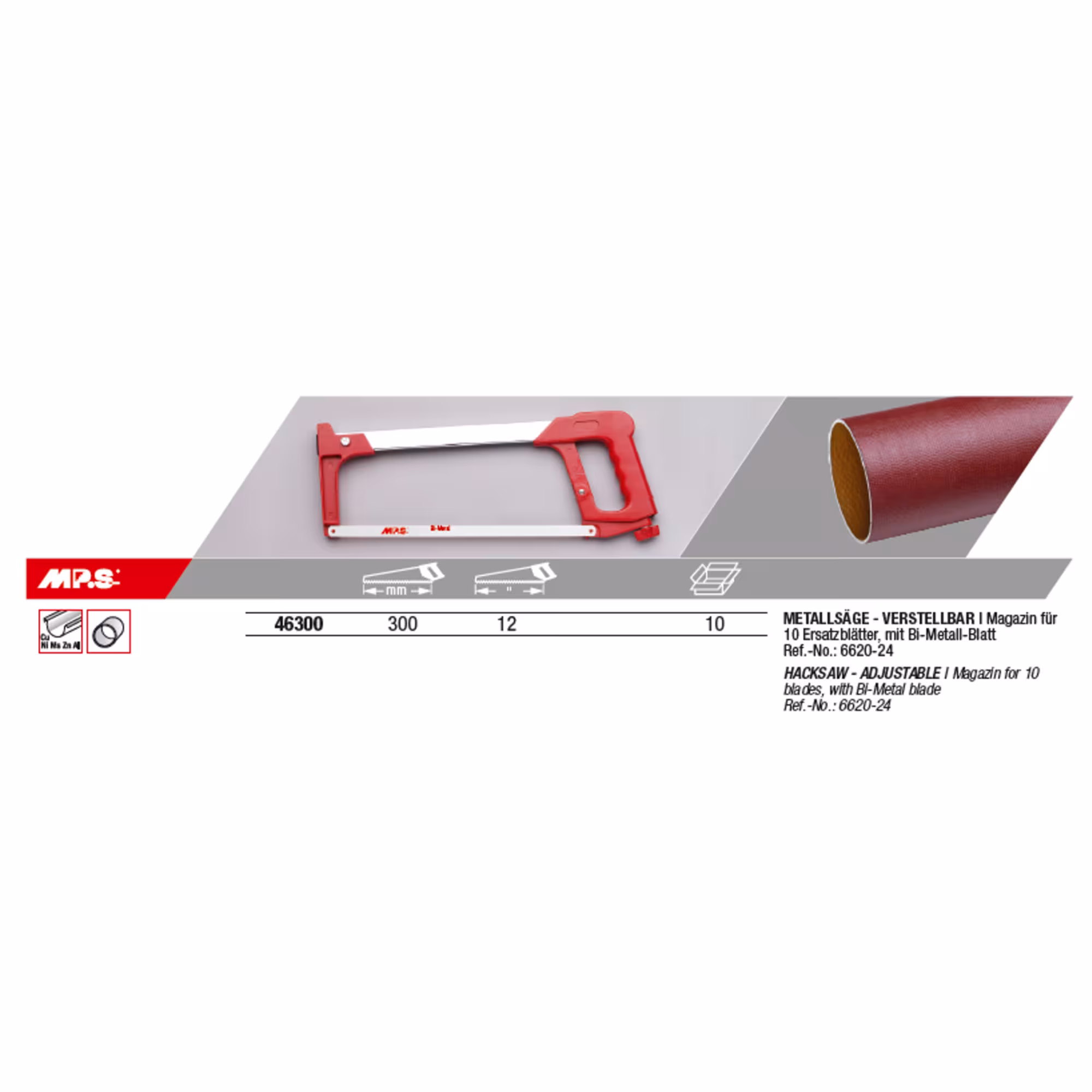 Handijzerzaag met vervangingsmagazijn totale lengte 300 mm van MPS met art.nr. 46300-LIG