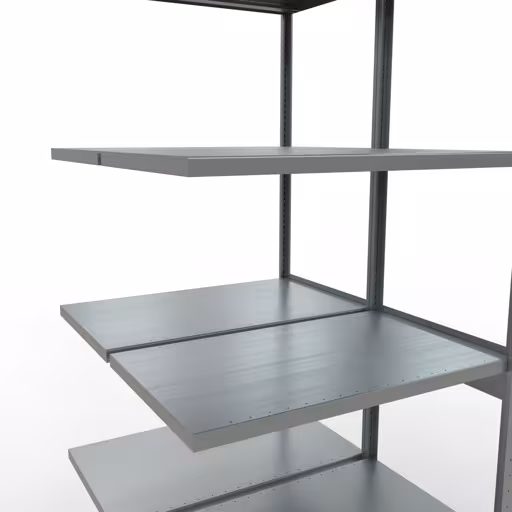 Aanbouwstelling, dubbele stelling, stellingsysteem MULTIplus250, 3000 x 1000 x (2x600) mm (HxBxD), 2x7 planken, lengtestangen, verzinkt uit de categorie dubbele stelling met de GTIN 4058255035656 Aanbouwrekken, dubbele rekken, rekkensysteem MULTIplus250, 3000 x 1000 x (2x600) mm, 2x7 planken, lengtestangen, verzinkt van Schulte Lagertechnik uit het rekkenprogramma
