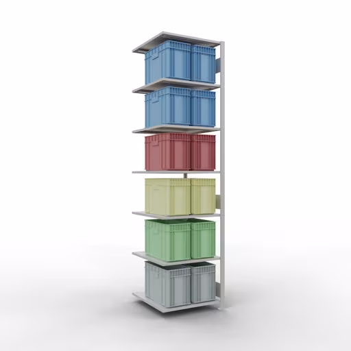 Extra afbeelding van het artikel aanbouwrekken, legbordstellingen, insteeksysteem MULTIplus150, 3000 x 750 x 800 mm, 7 legborden, lengtebalk, RAL 7035 lichtgrijs van aanbouwplank