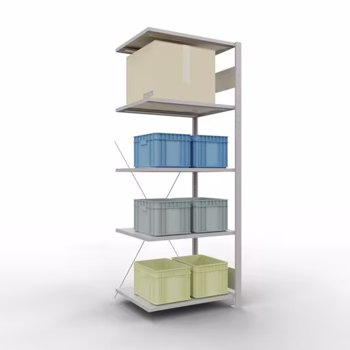 Andere weergave van het artikel Aanbouwplank, legbord, insteeksysteem MULTIplus150, 2000 x 750 x 600 mm, 5 legborden, RAL 7035 lichtgrijs uit de categorie insteeksysteem