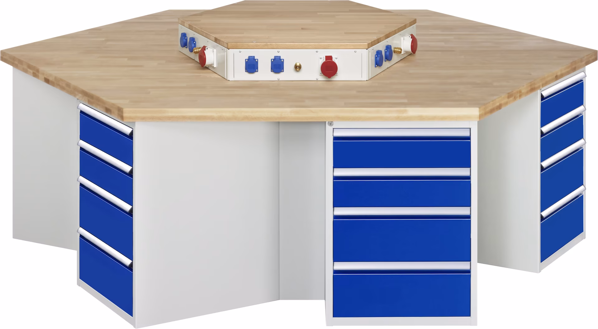 Groepswerkbank 498-EA, B2700xD2340xH890mm, 6x4 laden gedeeltelijk uitschuifbaar uit de categorie Werkbanken met het artikelnummer 03-498-135B4M-EA1.11