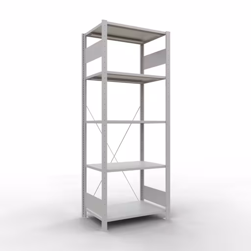 Basisplank, legbord, insteeksysteem MULTIplus150, 2000 x 750 x 500 mm (HxBxD), 5 legborden, kruisschoor, RAL 7035 lichtgrijs van Schulte Lagertechnik Basisplank, legbord, insteeksysteem MULTIplus150, 2000 x 750 x 500 mm (HxBxD), 5 legborden, kruisschoor, RAL 7035 lichtgrijs, basisplank, art.nr. 32650-75
