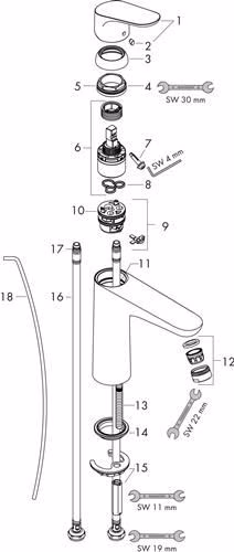 Hansgrohe FOCUS 100 monoknop wastafelmengkraan met afloop 15 mm diameter G 1 1/4 inch chroom