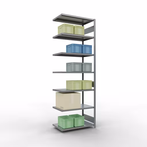 Figuur nr. 13 van het artikel aanbouwrekken, legbordstellingen, insteeksysteem MULTIplus330, 3000 x 1000 x 600 mm, 7 legborden, lengtestangen, verzinkt uit de productgroep insteeksysteem van Schulte Lagertechnik.
