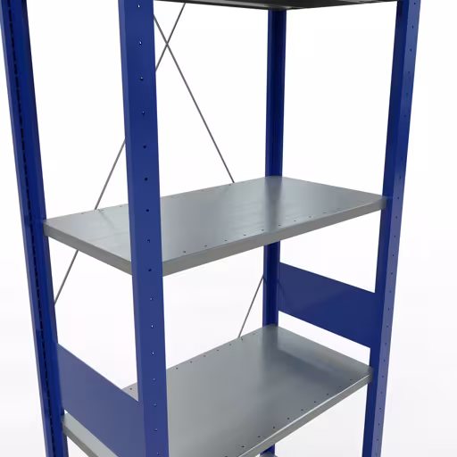 Basisplank, legbord, insteeksysteem MULTIplus150, 3000 x 750 x 400 mm, 7 legborden, kruisschoor, RAL 5010 gentiaanblauw/verzinkt/verzinkt van Schulte Lagertechnik uit de categorie insteeksystemen
