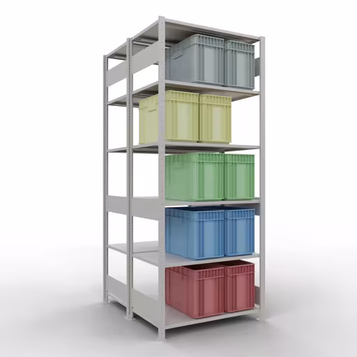 Basisplank, dubbele plank, rekkensysteem MULTIplus150, 2500 x 1000 x (2x600) mm, 2x6 planken, RAL 7035 lichtgrijs van het merk Schulte Lagertechnik uit het rekkenassortiment