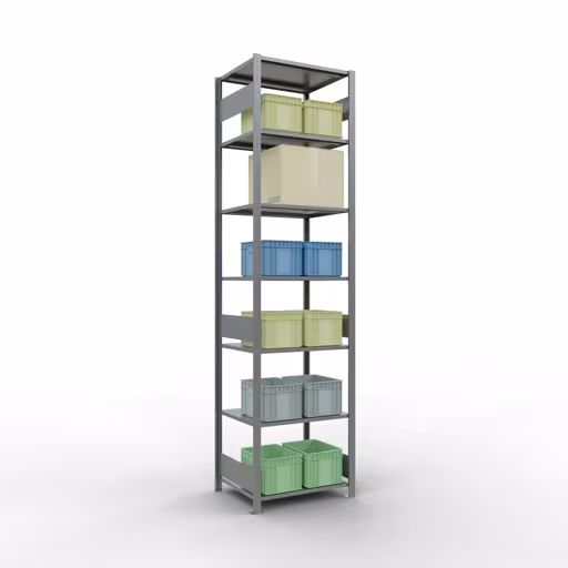 Basisplank, legbord, insteeksysteem MULTIplus150, 3000 x 750 x 600 mm (HxBxD), 7 legborden, lengtestangen, verzinkt met GTIN 4004514280985 Basisplank, legbord, insteeksysteem MULTIplus150, 3000 x 750 x 600 mm, 7 legborden, verzinkt van Schulte Lagertechnik met het artikelnr. 12762-75-LR