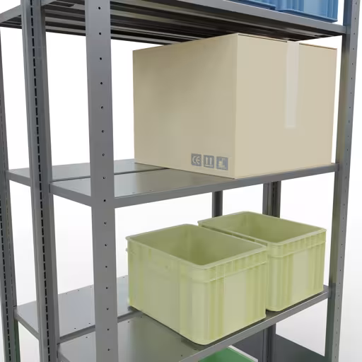 Basisplank, dubbele plank, legplank-insteeksysteem MULTIplus150, 2000 x 1000 x (2x300) mm (HxBxD), 2x5 legborden, lengtestangen, verzinkt uit de categorie dubbele legborden met de GTIN 4004514261823 Basisplank, dubbele plank, stellingsysteem MULTIplus150, 2000 x 1000 x (2x300) mm, 2x5 planken, lengtestangen, verzinkt van Schulte Lagertechnik uit het rekkenprogramma