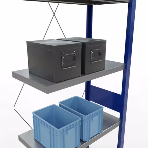 Productafbeelding nr. 15 van het artikel Aanbouwrekken, legbordstellingen, insteeksysteem MULTIplus250, 3000 x 750 x 400 mm (HxBxD), 7 legborden, kruisschoor, RAL 5010 gentiaanblauw/verzinkt/verzinkt Afbeelding nr. 15 van het artikel aanbouwrekken, legbordstellingen, insteeksysteem MULTIplus250, 3000 x 750 x 400 mm, 7 legborden, kruisschoor, RAL 5010 gentiaanblauw/verzinkt/verzinkt uit de productgroep insteeksysteem van Schulte Lagertechnik.