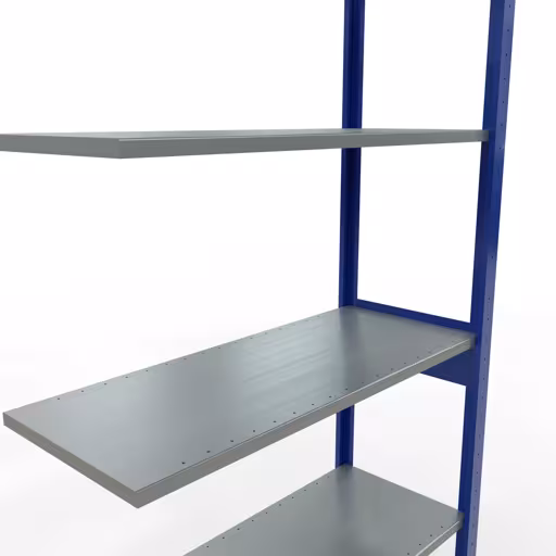 Extra afbeelding van het artikel Aanbouwplank, legplank MULTIplus150 insteeksysteem, 2500 x 1000 x 400 mm, 6 legborden, lengtestang, RAL 5010 gentiaanblauw/verzinkt vanaf opzetplank