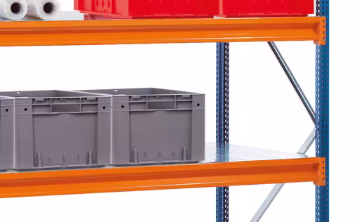 Aanbouwstelling, grootvakstelling met stalen panelen B 100, 2000 x 2140 x 1000 mm, blauw/oranje/verzinkt, 3 niveaus, 899 kg van Schulte Lagertechnik uit de categorie grootvakstellingen