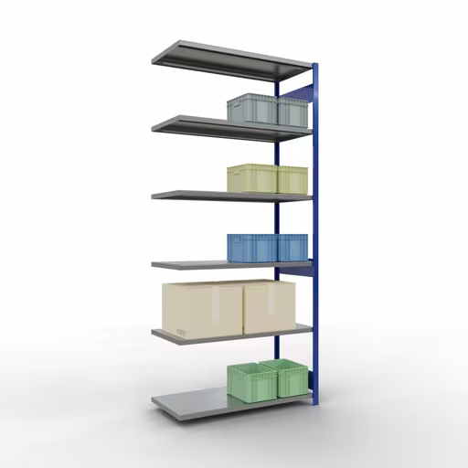 Afbeelding nr. 12 van het artikel aanbouwrekken, legbordstellingen, insteeksysteem MULTIplus250, 3000 x 1300 x 600 mm, 7 legborden, lengtestangen, RAL 5010 gentiaanblauw/verzinkt uit de productgroep insteeksysteem van Schulte Lagertechnik