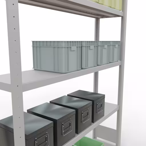 Extra afbeelding van het artikel basisplank, legplank, insteeksysteem MULTIplus250, 2000 x 1300 x 300 mm, 5 legborden, RAL 7035 lichtgrijs van basisplank