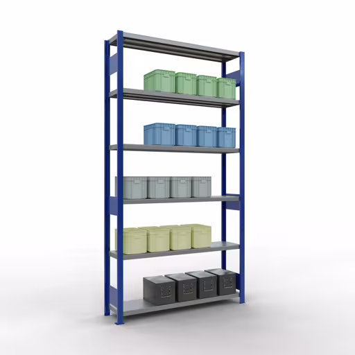 Productafbeelding nr. 13 van het artikel basisplank, legbord, insteeksysteem MULTIplus250, 2500 x 1300 x 300 mm (HxBxD), 6 legborden, lengtestangen, RAL 5010 gentiaanblauw/verzinkt Figuur nr. 13 van het artikel basisrek, legbord, insteeksysteem MULTIplus250, 2500 x 1300 x 300 mm, 6 legborden, lengtestangen, RAL 5010 gentiaanblauw/verzinkt uit de insteeksysteem productgroep van Schulte Lagertechnik.