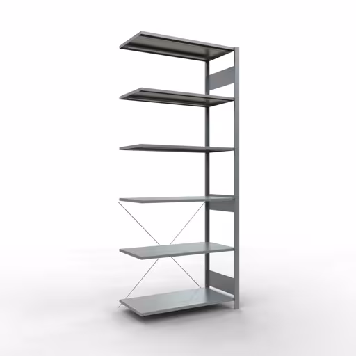 Aanbouwrekken, rekken, insteeksysteem MULTIplus150, 2500 x 1000 x 500 mm (HxBxD), 6 planken, kruisschoor, verzinkt van Schulte Lagertechnik Aanbouwstelling, stellingkast MULTIplus150 insteeksysteem, 2500 x 1000 x 500 mm (HxBxD), 6 legborden, kruisschoor, verzinkt, aanbouwplank, art.nr. 12756