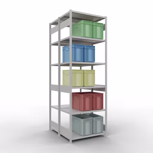 Basisplank, dubbele plank, plankinsteeksysteem MULTIplus250, 3000 x 1000 x (2x600) mm, 2x7 planken, lengtestangen, RAL 7035 lichtgrijs van Schulte Lagertechnik met artikelnr. 33262