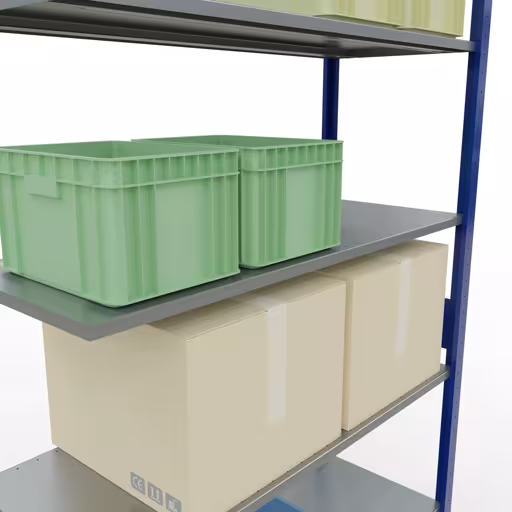 Aanbouwrekken, rekken, insteeksysteem MULTIplus150, 3000 x 1300 x 500 mm (HxBxD), 7 legborden, lengtestangen, RAL 5010 gentiaanblauw/verzinkt uit de categorie aanbouwrekken met GTIN 4004514280763 Aanbouwrekken, rekken, insteeksysteem MULTIplus150, 3000 x 1300 x 500 mm, 7 legborden, RAL 5010 gentiaanblauw/gegalvaniseerd van het merk Schulte Lagertechnik uit het assortiment insteeksysteem