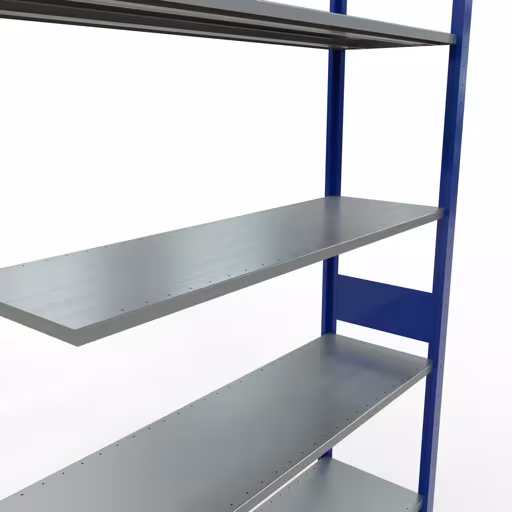 Aanbouwrekken, rekken, insteeksysteem MULTIplus150, 3000 x 1300 x 400 mm (HxBxD), 7 legborden, lengtestangen, RAL 5010 gentiaanblauw/verzinkt met de GTIN 4004514280244 Aanbouwrekken, legbordstellingen, insteeksysteem MULTIplus150, 3000 x 1300 x 400 mm, 7 legborden, RAL 5010 gentiaanblauw/verzinkt van Schulte Lagertechnik met artikelnr. 12747-130-LR-B