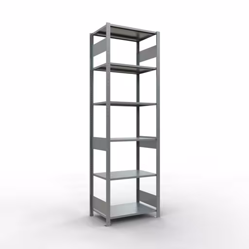 Basisplank, legplank, insteeksysteem MULTIplus150, 2500 x 750 x 500 mm (HxBxD), 6 legborden, lengtestangen, verzinkt, basisplank, art.nr. 12751-75-LR
