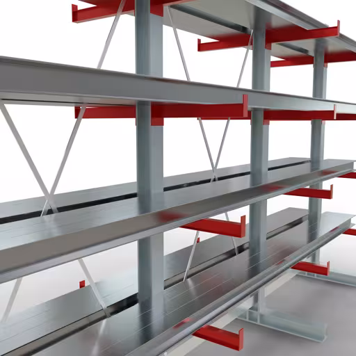 Productafbeelding nr. 11 van artikel K 3000 complete plank, dubbelzijdig, 2500 x 3900 x 500 mm, RAL 7001 / RAL 3000, 5 opslagniveaus Afbeelding nr. 11 van het artikel K 3000 complete stelling, dubbelzijdig, 2500 x 3900 x 500 mm, RAL 7001 / RAL 3000, 5 opslagniveaus uit de productgroep draagarmstellingen van Schulte Lagertechnik