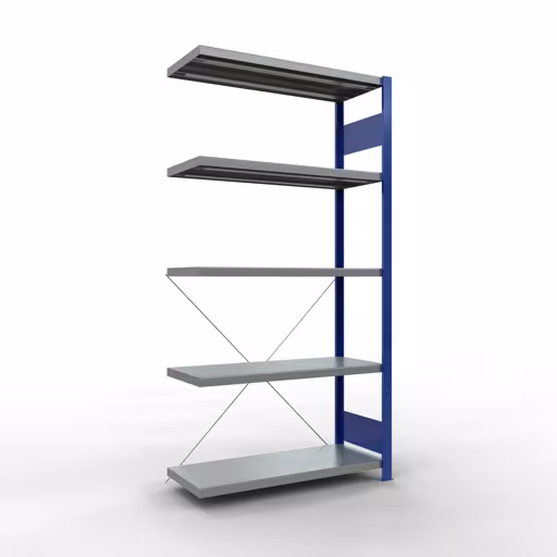 Andere weergave van het artikel Aanbouwplank, legbord, insteeksysteem MULTIplus250, 2000 x 1000 x 400 mm, 5 legborden, kruisschoor, RAL 5010 gentiaanblauw/verzinkt uit de categorie insteeksysteem