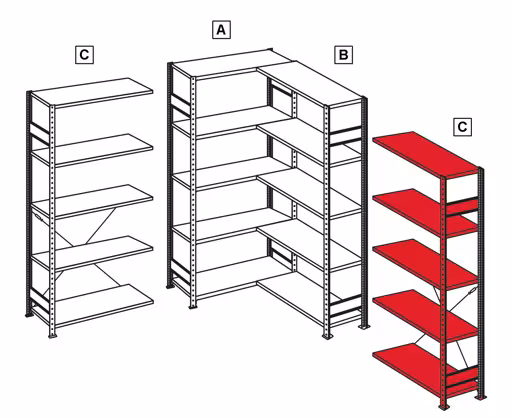 Aanbouwplank, hoekplank (veld C) 2000 x 1000 x 500, 5 planken, kruisschoor, verzinkt met GTIN 4004514241245 Aanbouwplank, hoekplank (veld C) 2000 x 1000 x 500, 5 planken, verzinkt van Schulte Lagertechnik met het artikelnr. 12755-ECK