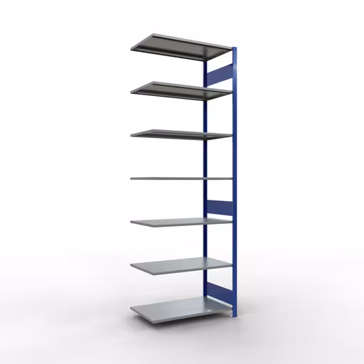 Aanbouwrekken, rekken, insteeksysteem MULTIplus85, 3000 x 1000 x 600 mm (HxBxD), 7 planken, lengtestangen, RAL 5010 gentiaanblauw van Schulte Lagertechnik Aanbouwrekken, rekken, insteeksysteem MULTIplus85, 3000 x 1000 x 600 mm (HxBxD), 7 legborden, lengtebalk, RAL 5010 gentiaanblauw, aanbouwplank, art.nr. 13167-LR-B