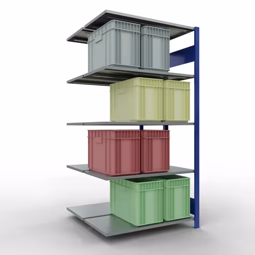 Andere weergave van het artikel Aanbouwplank, dubbele plank, legplank-insteeksysteem MULTIplus150, 2000 x 1000 x (2x500) mm (HxBxD), 2x5 legborden, lengtestangen, RAL 5010 gentiaanblauw Andere weergave van het artikel Aanbouwplank, dubbele plank, legplank-insteeksysteem MULTIplus150, 2000 x 1000 x (2x500) mm, 2x5 legborden, lengtestangen, RAL 5010 gentiaanblauw uit de categorie legborden