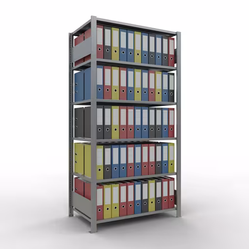 Basisplank, kantoorstelling, insteeksysteem MULTIplus150, 2000 x 1000 x 600 mm, 6 planken, lengtestangen, verzinkt, met middenaanslag van Schulte Lagertechnik met artikelnr. 17743