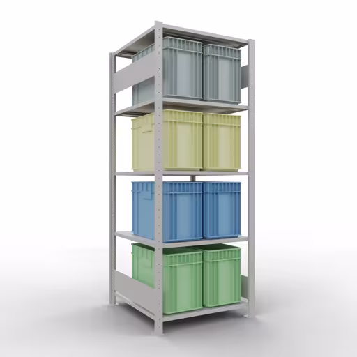 Basisplank, legplank, insteeksysteem MULTIplus150, 2000 x 750 x 800 mm (HxBxD), 5 legborden, lengtestangen, RAL 7035 lichtgrijs met de GTIN 4004514293428 Basisplank, plankplank, insteeksysteem MULTIplus150, 2000 x 750 x 800 mm, 5 planken, lengtestangen, RAL 7035 lichtgrijs van Schulte Lagertechnik met het artikelnr. 32680-75-LR