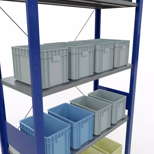 Basisplank, legbord, insteeksysteem MULTIplus150, 3000 x 1000 x 400 mm (HxBxD), 7 legborden, kruisschoor, RAL 5010/verzinkt met artikelnr. 12742-B Basisplank, legplank, insteeksysteem MULTIplus150, 3000 x 1000 x 400 mm, 7 legborden, RAL 5010/verzinkt van Schulte Lagertechnik uit de categorie insteeksystemen