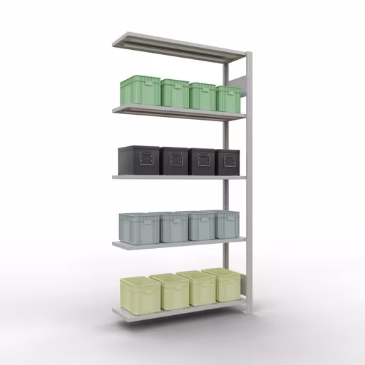 Productafbeelding nr. 14 van het artikel Aanbouwrekken, legbordstellingen, insteeksysteem MULTIplus85, 2000 x 1000 x 300 mm (HxBxD), 5 legborden, lengtestangen, RAL 7035 lichtgrijs Figuur nr. 14 van het artikel aanbouwrekken, legbordstellingen, insteeksysteem MULTIplus85, 2000 x 1000 x 300 mm, 5 legborden, RAL 7035 lichtgrijs uit de productgroep insteeksysteem van het merk Schulte Lagertechnik.