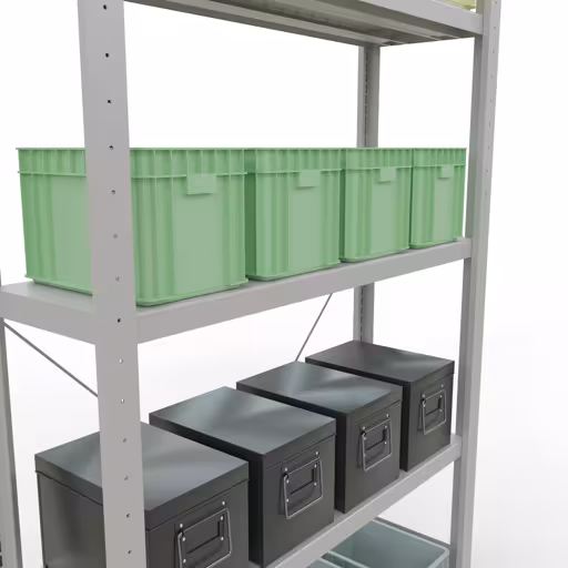 Productafbeelding nr. 8 van het artikel basisplank, legbord, insteeksysteem MULTIplus250, 2000 x 1000 x 300 mm, 5 legborden, kruisschoor, RAL 7035 lichtgrijs uit het assortiment insteeksysteem van het merk Schulte Lagertechnik