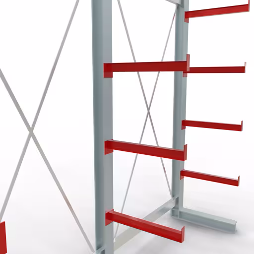 Figuur nr. 9 van het artikel K 3000 complete stelling, enkelzijdig, 2500 x 2600 x 600 mm, RAL 7001 / RAL 3000, 5 opslagniveaus uit de productgroep draagarmstellingen van het merk Schulte Lagertechnik.