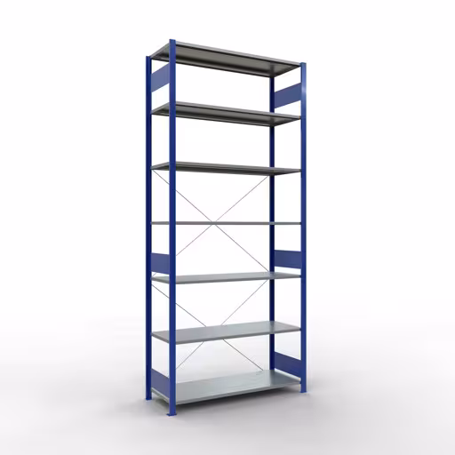 Basisplank, legbord, insteeksysteem MULTIplus150, 3000 x 1300 x 500 mm, 7 legborden, RAL 5010 gentiaanblauw/gegalvaniseerd van het merk Schulte Lagertechnik uit het assortiment insteeksysteem