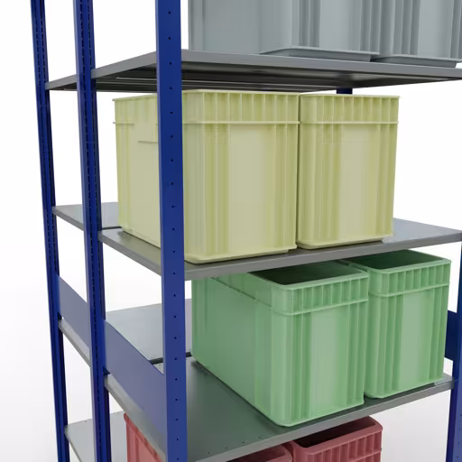 Andere weergave van het artikel Basisplank, dubbele plank, rekkensysteem MULTIplus150, 3000 x 1000 x (2x600) mm, 2x7 planken, lengtestangen, RAL 5010 gentiaanblauw uit de categorie rekken