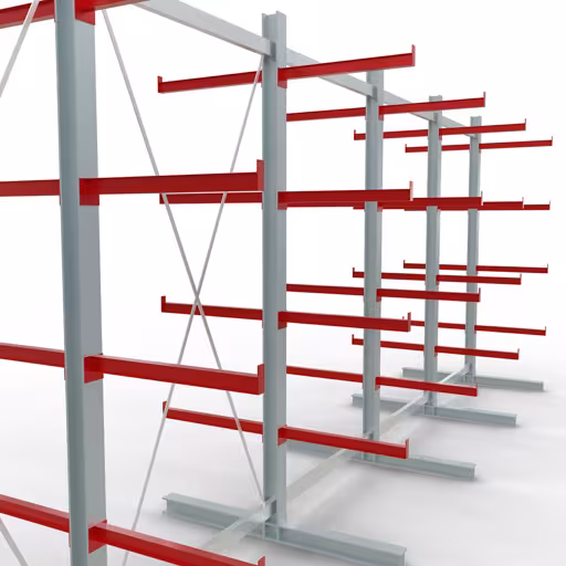 Afbeelding nr. 11 van het artikel K 6000 complete stelling, dubbelzijdig, 3000 x 2x 7500 x 2x 750 mm, RAL 7001 / RAL 3000, 5 opslagniveaus uit de productgroep draagarmstellingen van Schulte Lagertechnik