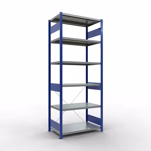 Productafbeelding nr. 11 van het artikel basisplank, legbord, insteeksysteem MULTIplus250, 2500 x 1000 x 600 mm, 6 legborden, kruisschoor, RAL 5010 gentiaanblauw/verzinkt uit het insteeksysteem assortiment van het merk Schulte Lagertechnik