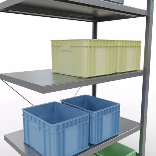 Figuur nr. 13 van het artikel aanbouwrekken, legbordstellingen, insteeksysteem MULTIplus330, 2000 x 1000 x 600 mm, 5 legborden, kruisschoor, verzinkt uit de productgroep insteeksysteem van Schulte Lagertechnik.