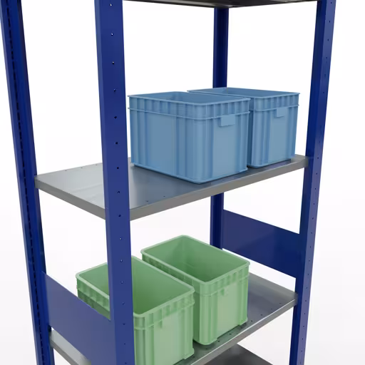 Productafbeelding nr. 7 van het artikel basisrek, legbord, insteeksysteem MULTIplus150, 3000 x 750 x 400 mm, 7 legborden, RAL 5010 gentiaanblauw/verzinkt/verzinkt uit het insteeksysteem-assortiment van Schulte Lagertechnik