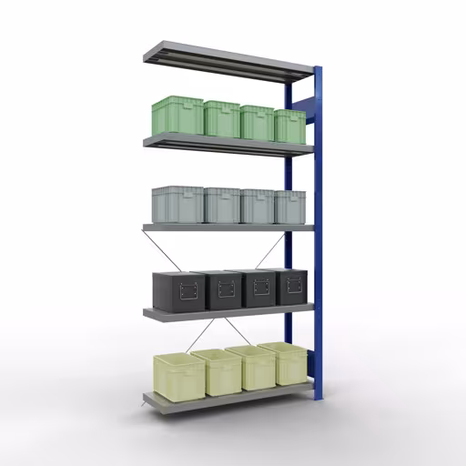 Productafbeelding nr. 12 van het artikel Aanbouwrekken, legbordstellingen, insteeksysteem MULTIplus330, 2000 x 1000 x 300 mm, 5 legborden, kruisschoor, RAL 5010 gentiaanblauw/verzinkt Afbeelding nr. 12 van het artikel aanbouwrekken, legbordstellingen, insteeksysteem MULTIplus330, 2000 x 1000 x 300 mm, 5 legborden, kruisschoor, RAL 5010 gentiaanblauw/verzinkt uit de productgroep insteeksysteem van Schulte Lagertechnik.