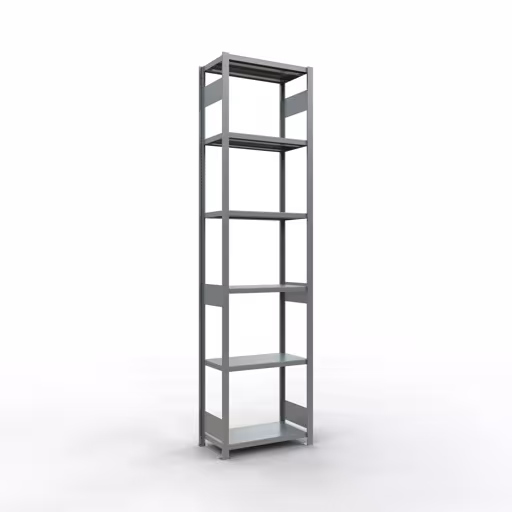 Basisplank, legplank, insteeksysteem MULTIplus250, 3000 x 750 x 400 mm (HxBxD), 7 legborden, lengtestangen, verzinkt, basisplank, art.nr. 12942-75-LR