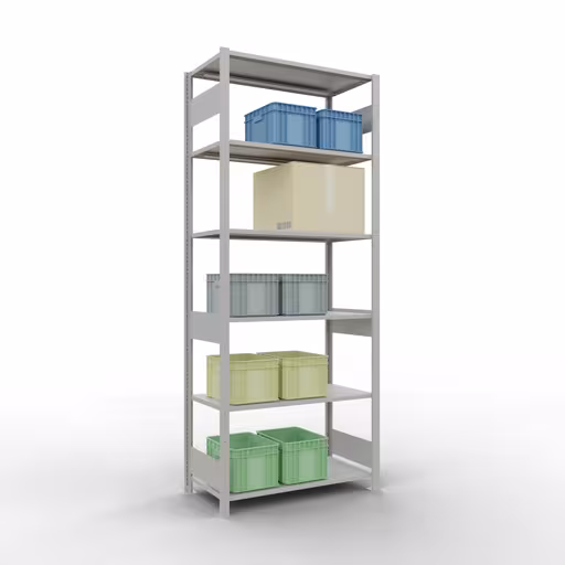 Extra afbeelding van het artikel Basisplank, legbord, insteeksysteem MULTIplus150, 2500 x 1000 x 500 mm (HxBxD), 6 legborden, lengtestangen, RAL 7035 lichtgrijs Extra afbeelding van het artikel basisplank, legplank, insteeksysteem MULTIplus150, 2500 x 1000 x 500 mm, 6 legborden, RAL 7035 lichtgrijs van basisplank