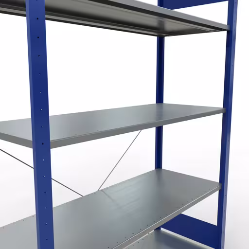 Basisplank, legbord, insteeksysteem MULTIplus150, 2000 x 1300 x 500 mm (HxBxD), 5 legborden, kruisschoor, RAL 5010 gentiaanblauw/verzinkt met de GTIN 4004514243188 Basisplank, legbord, insteeksysteem MULTIplus150, 2000 x 1300 x 500 mm, 5 legborden, RAL 5010 gentiaanblauw/verzinkt van Schulte Lagertechnik met het artikelnr. 12750-130-B