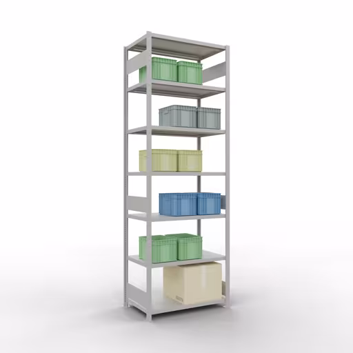 Basisplank, legbord, insteeksysteem MULTIplus330, 3000 x 1000 x 600 mm, 7 legborden, lengtestangen, RAL 7035 lichtgrijs van het merk Schulte Lagertechnik uit het assortiment insteeksysteem