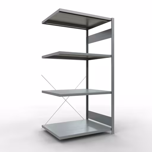 Aanbouwrekken, legborden, insteeksysteem MULTIplus330, 2000 x 1000 x 800 mm (HxBxD), 5 legborden, kruisschoor, verzinkt, aanbouwplank, art.nr. 13985